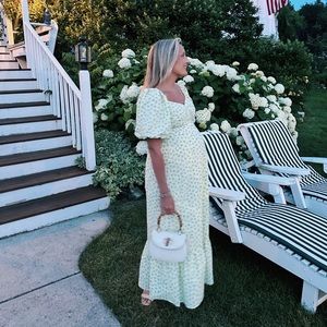 English Factory floral back tiered midi dress